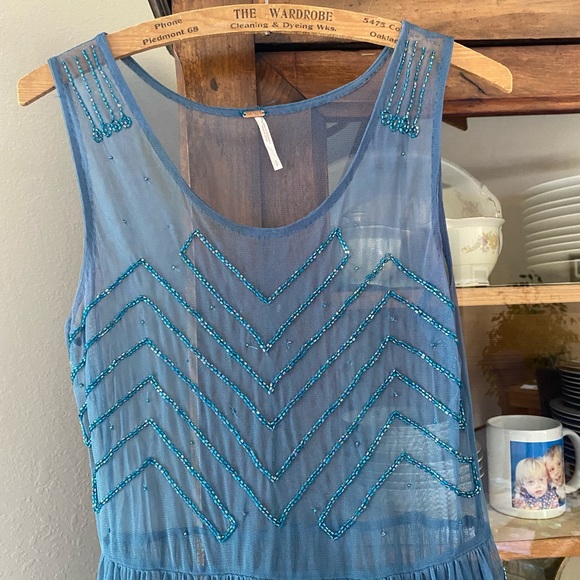 Free People Blue Mesh Beaded Slip - Picture 3 of 12